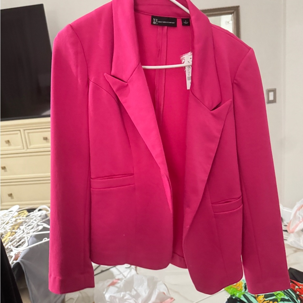 New York & Company Pink Blazer Structured Suit Jacket